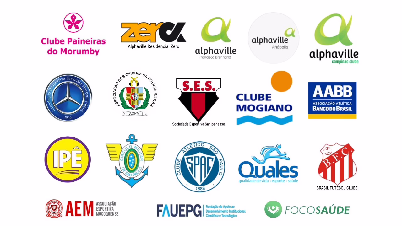 Logos de clientes que utilizam o aplicativo Wiki4Fit para assessoria esportiva